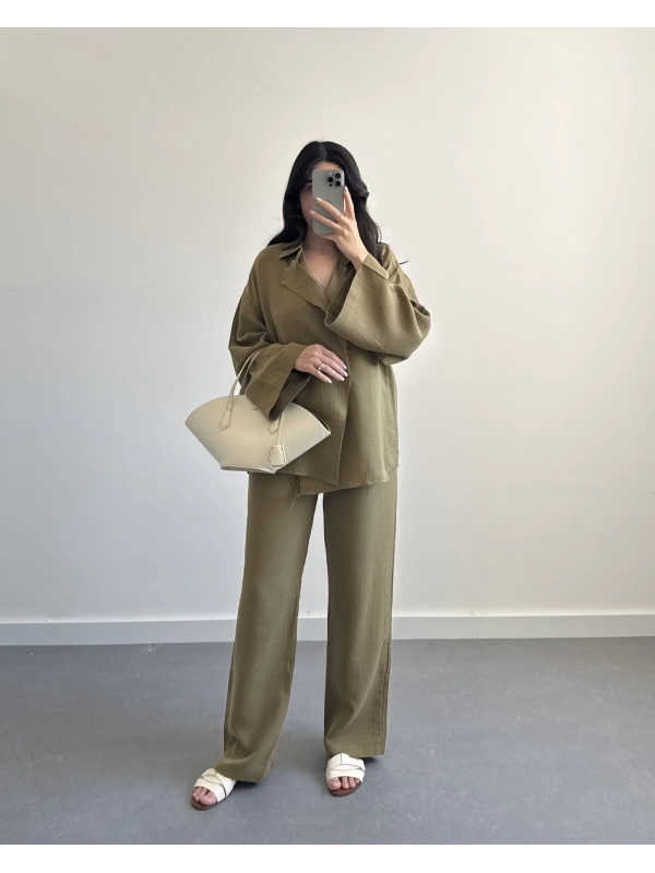 SUN HAKİ MÜSLİN KİMONO TAKIM