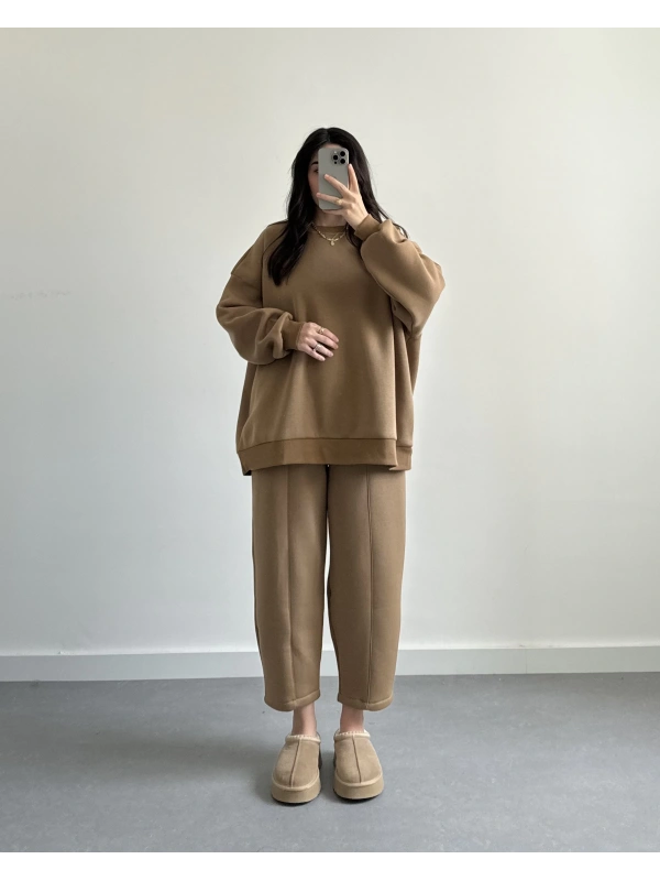 SÜTLÜ KAHVE OVERSİZE 3 İPLİK İKİLİ TAKIM