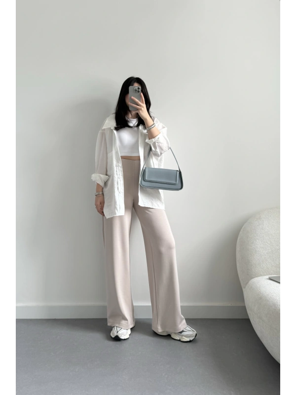 Taş modal kumaş ekstra yüksek bel pantolon