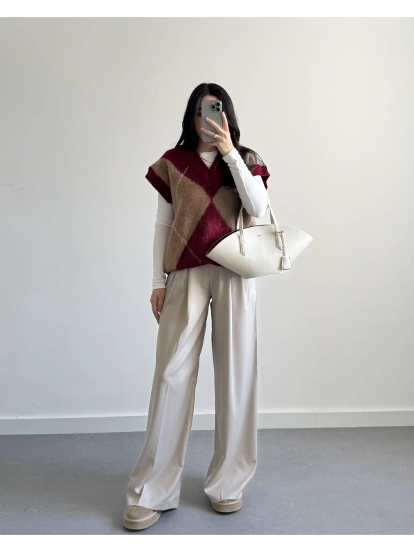 TAŞ ÖNDEN PENSLİ BOL PAÇA PANTOLON