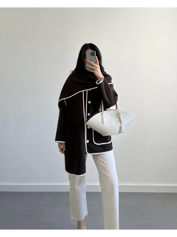 TASARIM KAHVE ATKILI KAŞE CEKET