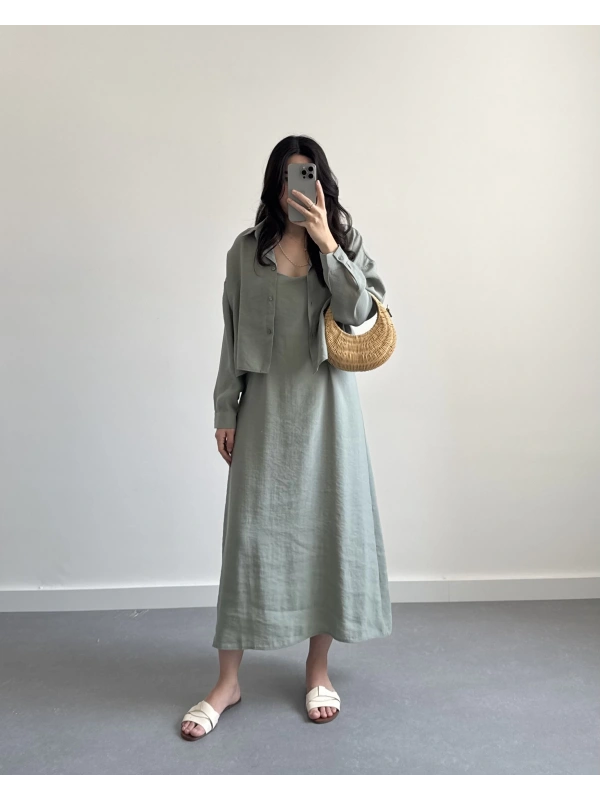 TENSEL MİNT YEŞİL GÖMLEKLİ ELBİSE