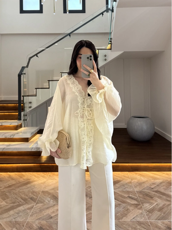 TEREYAĞ SARISI DANTELLİ GÖMLEK -5108