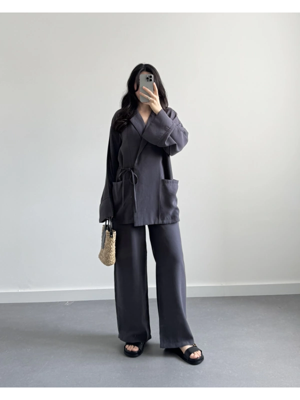 TINY ANTRASİT MODAL KİMONO TAKIM