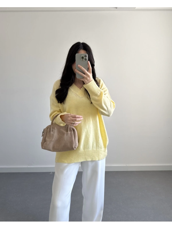 V YAKA PİNTEREST KAZAK SARI