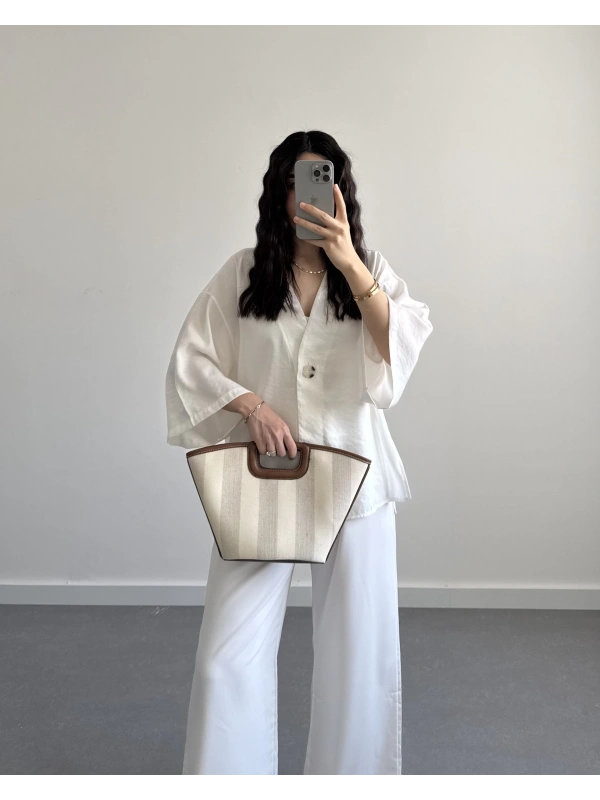 VANCE TENSEL ÖNÜ DÜĞMELİ KİMONO BEYAZ