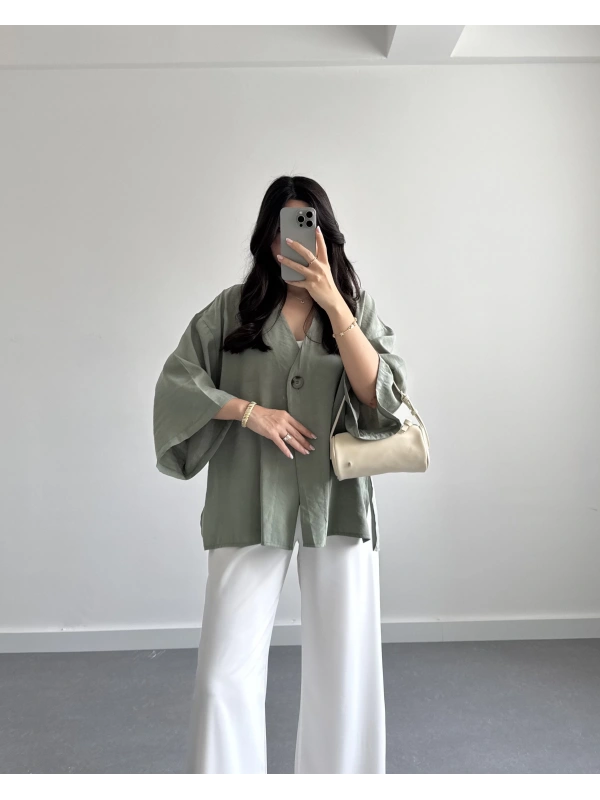 VANCE TENSEL ÖNÜ DÜĞMELİ KİMONO MİNT