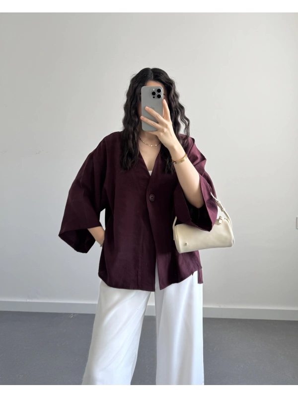 VANCE TENSEL ÖNÜ DÜĞMELİ KİMONO MÜRDÜM