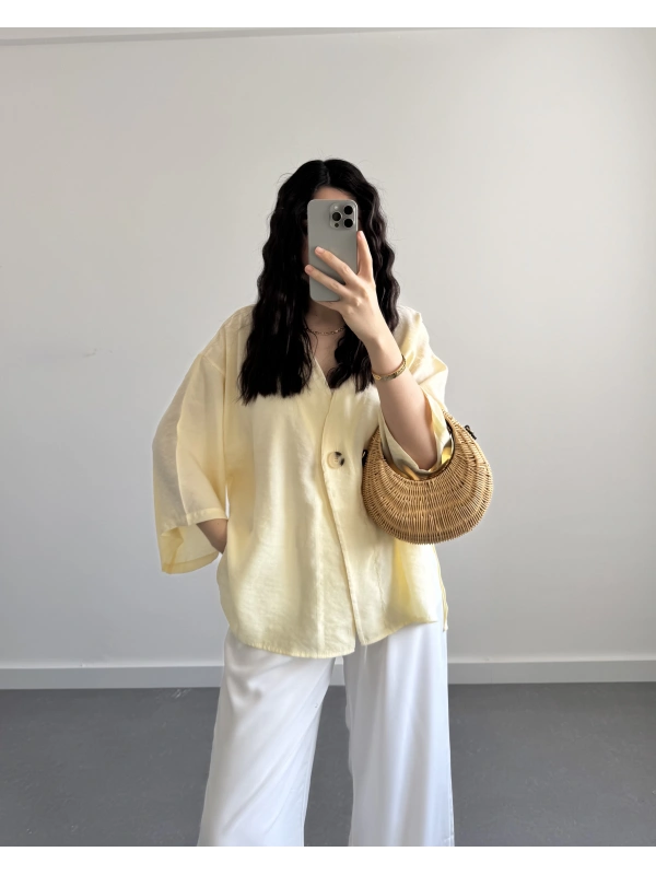 VANCE TENSEL ÖNÜ DÜĞMELİ KİMONO SARI
