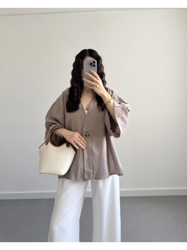 VANCE TENSEL ÖNÜ DÜĞMELİ KİMONO VİZON