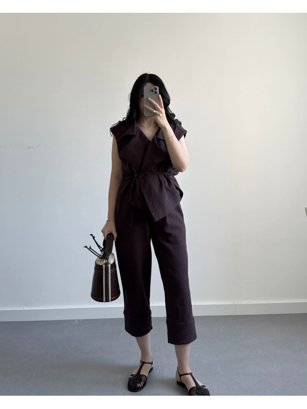 VANES KAHVE YELEK PANTOLON TAKIM