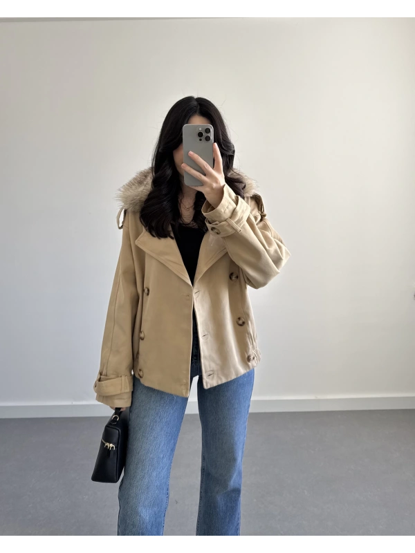 VİZON ÇIKARILABİLİR KÜRKLÜ TRENÇKOT