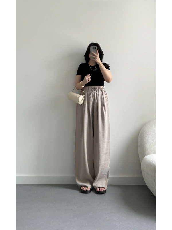 Vizon yüksek bel tensel kumaş pantolon