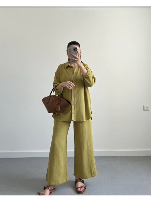 YAĞ YEŞİL ARKASI DÜĞME DETAYLI TAKIM