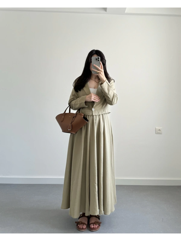 YAĞ YEŞİL BLAZER ETEK TAKIM