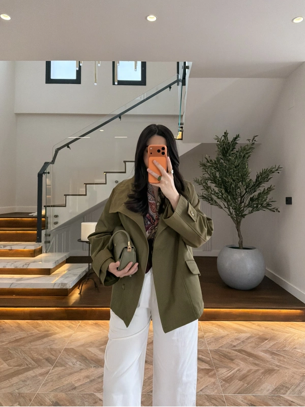 YAĞ YEŞİL GENİŞ YAKALI PARKA-7739