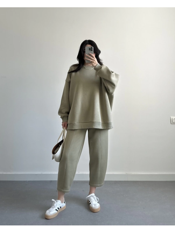 YEŞİL OVERSİZE 3 İPLİK  İKİLİ TAKIM