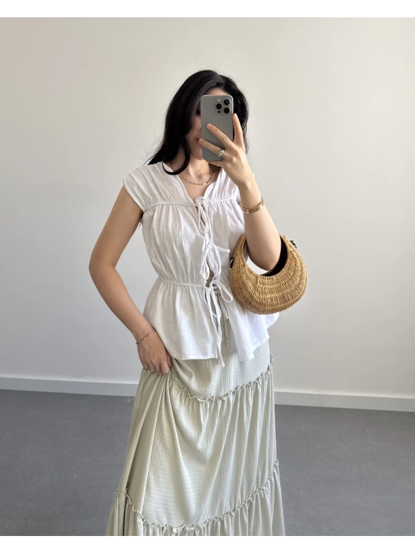 YOU BEYAZ BÜZGÜLÜ BLUZ