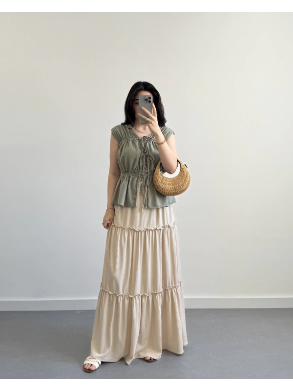 YOU HAKİ BÜZGÜLÜ BLUZ