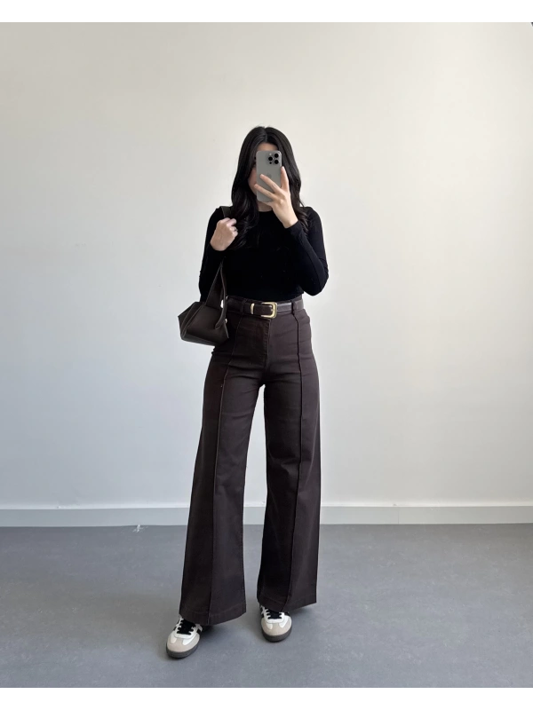 YÜKSEK BEL ÇİMALI KAHVE JEAN