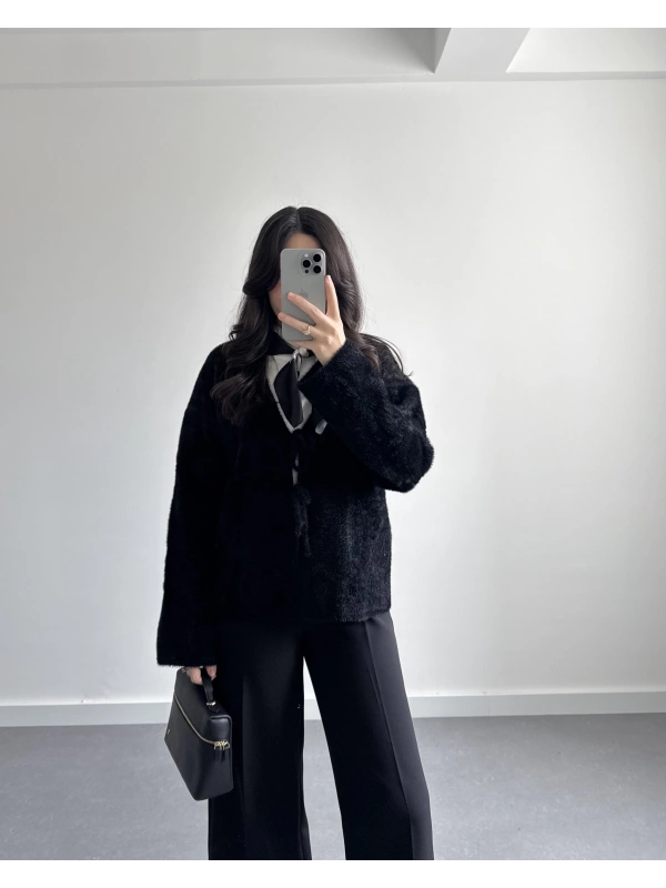 YUMOŞ ÖNDEN BAĞLAMALI HIRKA SİYAH