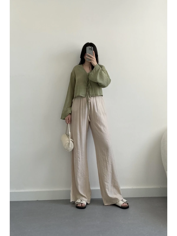 ZR bej çilek keten pantolon