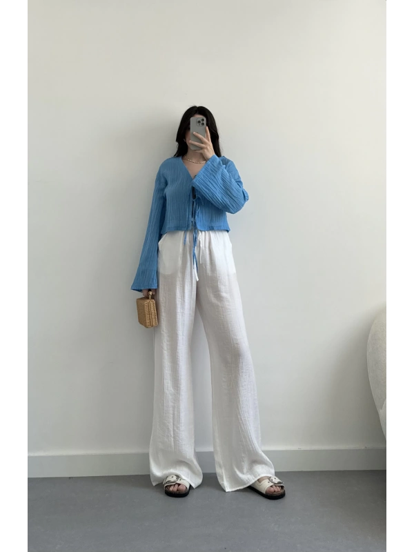 ZR beyaz çilek keten pantolon