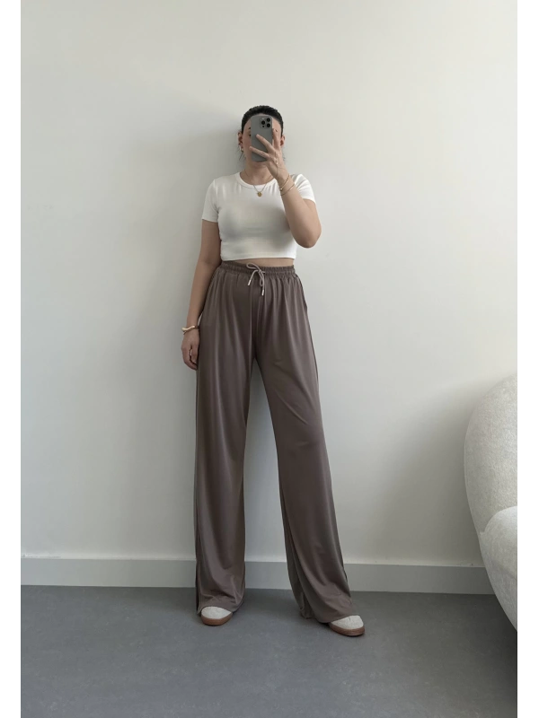 ZR kahve ince modal yırtmaçlı pantolon