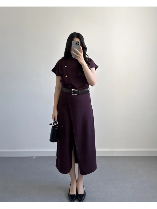 ZR MODEL BORDO KEMERLİ ELBİSE