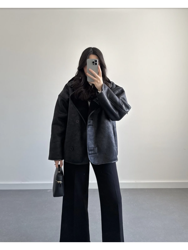 ZR MODEL İÇİ KÜRKLÜ CEKET SİYAH