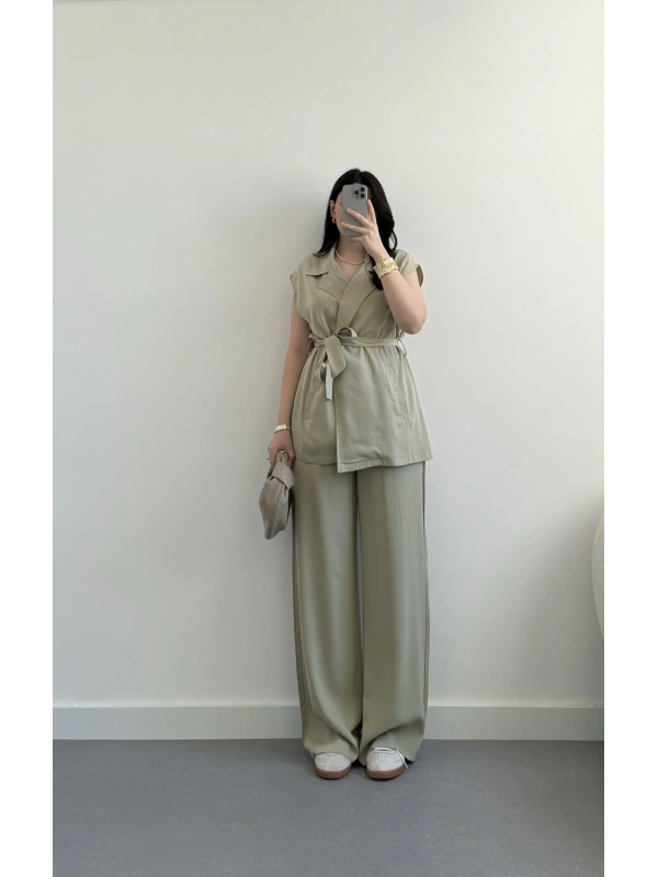 Zr model premium Çağla yeşili yelek takım