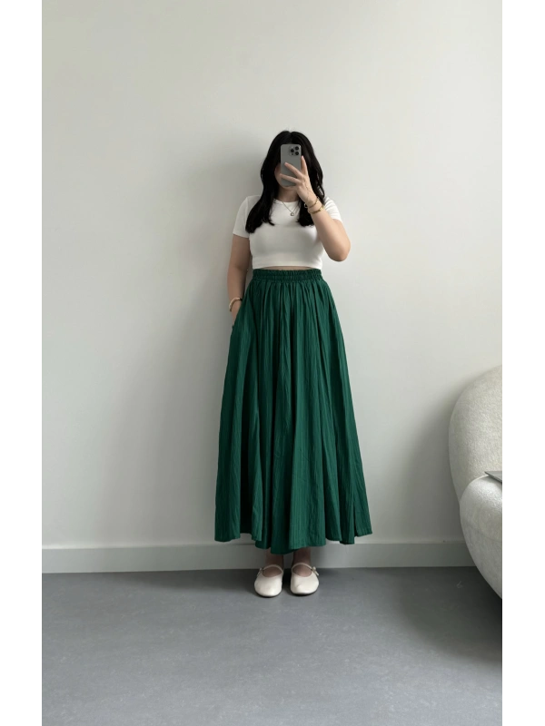 Zümrüt kırinkıl kumaş midi boy etek