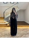 ( ÖN SİPARİŞ ) SİYAH KÖPRÜ DETAYLI PALAZZO PANTOLON-3855