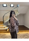 KAHVE DESENLİ SATEN BLUZ -5024
