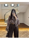 KAHVE DESENLİ SATEN BLUZ -5024