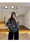 SİYAH DESENLİ SATEN BLUZ -5024