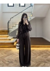 KAHVE GÜL BROŞLU PALAZZO PANTOLON-3902