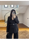 SİYAH KEMERLİ POLİVİSKON BLAZER CEKET-9700