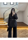 SİYAH KEMERLİ POLİVİSKON BLAZER CEKET-9700