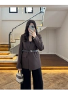 KAHVE KEMERLİ POLİVİSKON BLAZER CEKET-9700