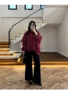 BORDO UÇUŞAN PELERİN BLUZ -5026