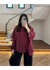 BORDO UÇUŞAN PELERİN BLUZ -5026