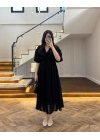 SİYAH PÜSKÜLLÜ ELBİSE - 3075
