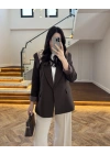 KAHVE ÇİZGİLİ ASTARLI BLAZER CEKET -7560