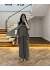 HAKİ ASİMETRİK KESİM OVERSİZE BLUZ PANTOLON TAKIM-1332
