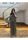HAKİ ASİMETRİK KESİM OVERSİZE BLUZ PANTOLON TAKIM-1332