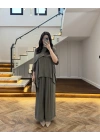 HAKİ ASİMETRİK KESİM OVERSİZE BLUZ PANTOLON TAKIM-1332