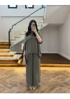 HAKİ ASİMETRİK KESİM OVERSİZE BLUZ PANTOLON TAKIM-1332