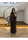KAHVE ASİMETRİK KESİM OVERSİZE BLUZ PANTOLON TAKIM-1332
