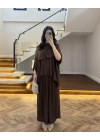 KAHVE ASİMETRİK KESİM OVERSİZE BLUZ PANTOLON TAKIM-1332